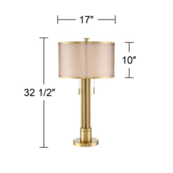 Possini Euro Design Granview Modern Table Lamp 32 1/2" Tall Brass Column Taupe Organza Outer Off White Linen Inner Drum Shade For Bedroom Living Room -Selected Home Furnishings Store GUEST 04c72a7f 13a7 48df a539 a4e1a28cd6d9