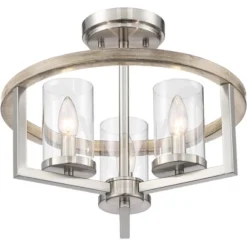 Possini Euro Design Senna Modern Industrial Ceiling Light Semi Flush Mount Fixture 15" Wide Brushed Nickel Gray Wood 3-Light Clear Glass For Bedroom 11 Possini Euro Design Senna Modern Industrial Ceiling Light Semi Flush Mount Fixture 15" Wide Brushed Nickel Gray Wood 3-Light Clear Glass For Bedroom -Selected Home Furnishings Store GUEST 08a6d6bd 0bbb 4c6e a704 3432667d795f
