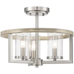 Possini Euro Design Senna Modern Industrial Ceiling Light Semi Flush Mount Fixture 15" Wide Brushed Nickel Gray Wood 3-Light Clear Glass For Bedroom 12 Possini Euro Design Senna Modern Industrial Ceiling Light Semi Flush Mount Fixture 15" Wide Brushed Nickel Gray Wood 3-Light Clear Glass For Bedroom -Selected Home Furnishings Store GUEST 08dd1794 0813 479b a383 aeb04b0df2ca