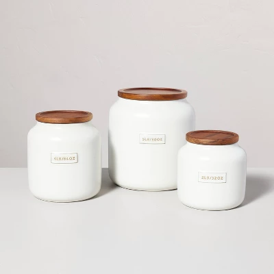 Dry Goods Stoneware Canister With Wood Lid Cream/Brown - Hearth & Hand™ With Magnolia 4 Dry Goods Stoneware Canister With Wood Lid Cream/Brown - Hearth & Hand™ With Magnolia - Image 2