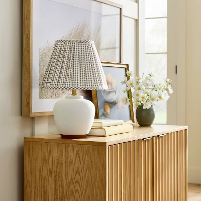 Ceramic Table Lamp With Gingham Print Pleated Shade White (Includes LED Light Bulb) - Threshold™ Designed With Studio McGee 3 Ceramic Table Lamp With Gingham Print Pleated Shade White (Includes LED Light Bulb) - Threshold™ Designed With Studio McGee