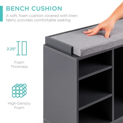 Best Choice Products 46in Shoe Storage Organization Rack Bench For Entryway, Bedroom W/ Padded Seat, 10 Cubbies - Gray 5 Best Choice Products 46in Shoe Storage Organization Rack Bench For Entryway, Bedroom W/ Padded Seat, 10 Cubbies - Gray - Image 3