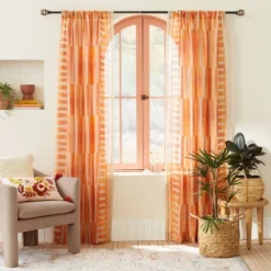New Arrival 4 1pc Sheer Ophelia Printed Burnout Window Curtain Panel Orange - Opalhouse™ Designed With Jungalow™