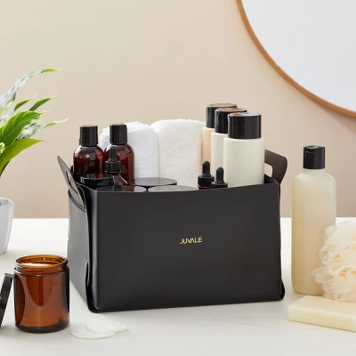 Juvale 2 Pack Faux Leather Foldable Storage Bins With Handles, Collapsible Baskets For Home Organization, Black, 10 X 6.5 In 3 Juvale 2 Pack Faux Leather Foldable Storage Bins With Handles, Collapsible Baskets For Home Organization, Black, 10 X 6.5 In