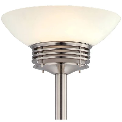 Possini Euro Design Light Blaster Art Deco Torchiere Floor Lamp 72 1/2" Tall Brushed Nickel LED Frosted Glass Bowl Shade For Living Room Bedroom House 4 Possini Euro Design Light Blaster Art Deco Torchiere Floor Lamp 72 1/2" Tall Brushed Nickel LED Frosted Glass Bowl Shade For Living Room Bedroom House - Image 2