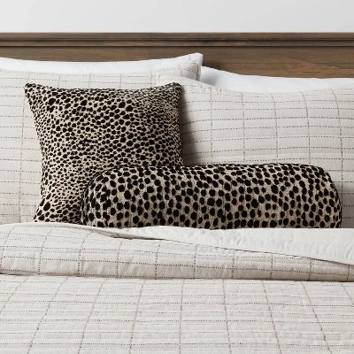 Bolster Jacquard Leopard Decorative Throw Pillow Black/Natural - Threshold™ 3 Bolster Jacquard Leopard Decorative Throw Pillow Black/Natural - Threshold™