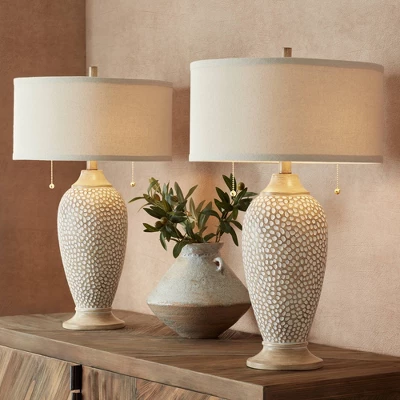 360 Lighting Cody Rustic Farmhouse Table Lamps 24 1/2" High Set Of 2 Beige Textured Pebble Drum Shade For Bedroom Living Room Bedside Nightstand House 3 360 Lighting Cody Rustic Farmhouse Table Lamps 24 1/2" High Set Of 2 Beige Textured Pebble Drum Shade For Bedroom Living Room Bedside Nightstand House