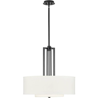 Possini Euro Design Sundry Semi Gloss Black Drum Pendant Chandelier 24" Wide Modern Double Shade 4-Light Fixture For Dining Room Foyer Kitchen Island 8 Possini Euro Design Sundry Semi Gloss Black Drum Pendant Chandelier 24" Wide Modern Double Shade 4-Light Fixture For Dining Room Foyer Kitchen Island - Image 6