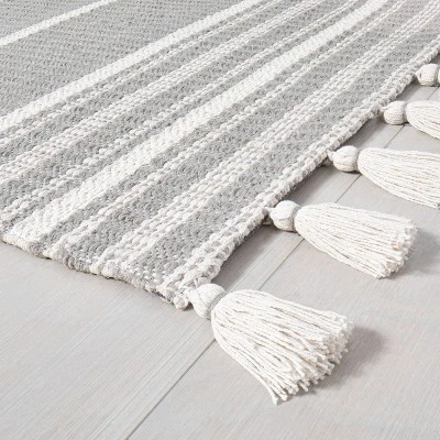 Pick Stitch Textured Stripe With Tassel Rug Jet Gray - Hearth & Hand™ With Magnolia 3 Pick Stitch Textured Stripe With Tassel Rug Jet Gray - Hearth & Hand™ With Magnolia