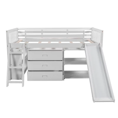 Low Twin Loft Bed With Bookcase, Separate Three Drawers, Pulling Ladder And Slide - ModernLuxe 6 Low Twin Loft Bed With Bookcase, Separate Three Drawers, Pulling Ladder And Slide - ModernLuxe - Image 4