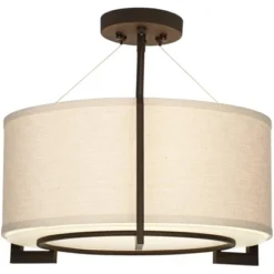 Possini Euro Design Stinson Modern Ceiling Light Semi Flush Mount Fixture 17 1/4" Wide Bronze 3-Light Linen Drum Shade For Bedroom Kitchen Living Room -Selected Home Furnishings Store GUEST 357f78c5 acd0 470c bd31 c9b75143728f