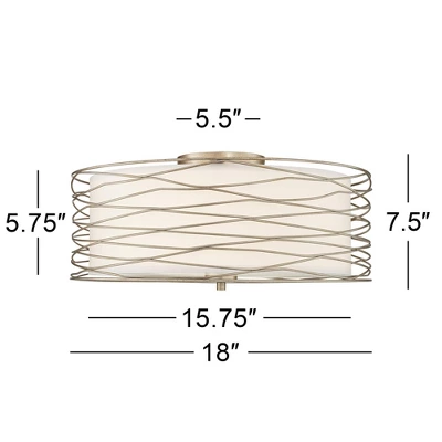 Possini Euro Design Modern Ceiling Light Flush Mount Fixture Antique Silver Leaf 18" Wide Wavy Spun White Drum For Bedroom Kitchen 8 Possini Euro Design Modern Ceiling Light Flush Mount Fixture Antique Silver Leaf 18" Wide Wavy Spun White Drum For Bedroom Kitchen - Image 6