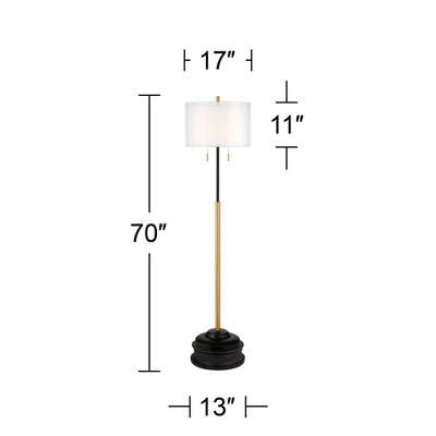 Possini Euro Design Roxie Modern Floor Lamp With Riser 65 1/2" Tall Brass Black Metal Sheer Linen Double Drum Shade For Living Room Bedroom Office 9 Possini Euro Design Roxie Modern Floor Lamp With Riser 65 1/2" Tall Brass Black Metal Sheer Linen Double Drum Shade For Living Room Bedroom Office - Image 7