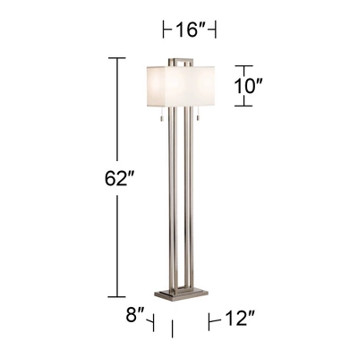 Possini Euro Design Modern Floor Lamp 62" Tall Brushed Nickel Openwork Rectangular Profile Off White Fabric Shade For Living Room Reading 7 Possini Euro Design Modern Floor Lamp 62" Tall Brushed Nickel Openwork Rectangular Profile Off White Fabric Shade For Living Room Reading - Image 5