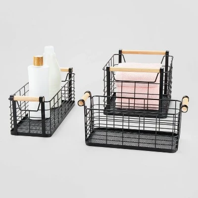 Wire Natural Wood Handles Milk Crate - Brightroom™ 5 Wire Natural Wood Handles Milk Crate - Brightroom™ - Image 3