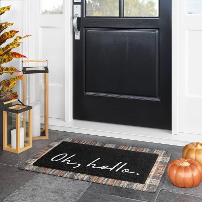 1'6"x2'6" Oh Hello Doormat Black - Threshold™ 3 1'6"x2'6" Oh Hello Doormat Black - Threshold™