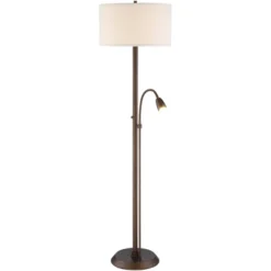 Possini Euro Design Traverse Modern Floor Lamp With LED Gooseneck Reading Light 64" Tall Oil Rubbed Bronze Oatmeal Drum Shade For Living Room Bedroom -Selected Home Furnishings Store GUEST 5093fb6e 37a8 4da1 b0ca 4a1cacde8256