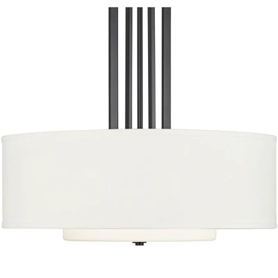 Possini Euro Design Sundry Semi Gloss Black Drum Pendant Chandelier 24" Wide Modern Double Shade 4-Light Fixture For Dining Room Foyer Kitchen Island 5 Possini Euro Design Sundry Semi Gloss Black Drum Pendant Chandelier 24" Wide Modern Double Shade 4-Light Fixture For Dining Room Foyer Kitchen Island - Image 3