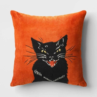 Fierce Cat Applique Cotton Velvet Square Halloween Throw Pillow - Threshold™ 6 Fierce Cat Applique Cotton Velvet Square Halloween Throw Pillow - Threshold™ - Image 4