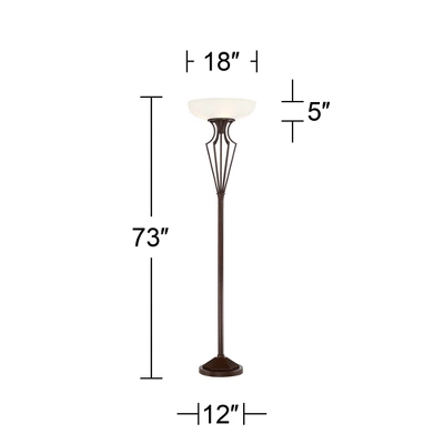 Franklin Iron Works Torchiere Floor Lamp LED 73" Tall Oil Rubbed Bronze Caged Frosted Glass Shade For Living Room Bedroom Office Uplight 8 Franklin Iron Works Torchiere Floor Lamp LED 73" Tall Oil Rubbed Bronze Caged Frosted Glass Shade For Living Room Bedroom Office Uplight - Image 6