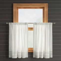 2pk 42"x36" Light Filtering Stripe Border Curtain Tiers Cream/Gray - Threshold™ 6 2pk 42"x36" Light Filtering Stripe Border Curtain Tiers Cream/Gray - Threshold™ -Selected Home Furnishings Store GUEST 5aafc59c fe61 4f44 bf55 0fa933b48ac6