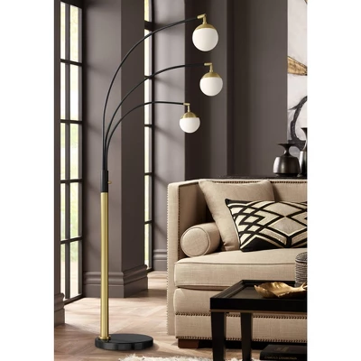 Possini Euro Design Rayne Modern Arc Floor Lamp 72" Tall Gold Black 3 Light LED Adjustable Arm Frosted Glass Globe Shade For Living Room Reading Home 3 Possini Euro Design Rayne Modern Arc Floor Lamp 72" Tall Gold Black 3 Light LED Adjustable Arm Frosted Glass Globe Shade For Living Room Reading Home