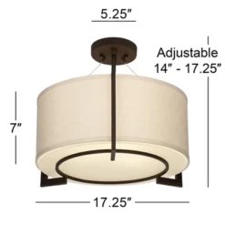 Possini Euro Design Stinson Modern Ceiling Light Semi Flush Mount Fixture 17 1/4" Wide Bronze 3-Light Linen Drum Shade For Bedroom Kitchen Living Room -Selected Home Furnishings Store GUEST 5cfc32a1 5a13 49e4 b20a c7db2f1f1e48