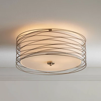 Possini Euro Design Modern Ceiling Light Flush Mount Fixture Antique Silver Leaf 18" Wide Wavy Spun White Drum For Bedroom Kitchen 3 Possini Euro Design Modern Ceiling Light Flush Mount Fixture Antique Silver Leaf 18" Wide Wavy Spun White Drum For Bedroom Kitchen