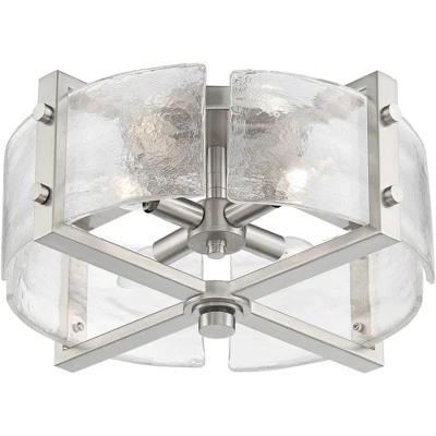 Possini Euro Design Prane Modern Industrial Ceiling Light Semi Flush Mount Fixture 17" Wide Brushed Nickel 4-Light Warped Glass For Bedroom Kitchen 7 Possini Euro Design Prane Modern Industrial Ceiling Light Semi Flush Mount Fixture 17" Wide Brushed Nickel 4-Light Warped Glass For Bedroom Kitchen - Image 5