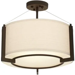 Possini Euro Design Stinson Modern Ceiling Light Semi Flush Mount Fixture 17 1/4" Wide Bronze 3-Light Linen Drum Shade For Bedroom Kitchen Living Room -Selected Home Furnishings Store GUEST 693e4b1b 0803 44f6 9c27 e7bc518b632b