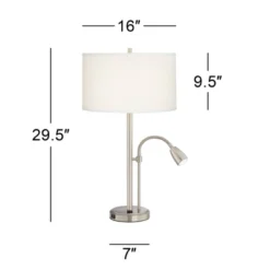 Possini Euro Design Traverse Modern Table Lamps Set Of 2 29 1/2" Tall Brushed Nickel With USB Charging Port LED Gooseneck White Drum Shade For Desk 13 Possini Euro Design Traverse Modern Table Lamps Set Of 2 29 1/2" Tall Brushed Nickel With USB Charging Port LED Gooseneck White Drum Shade For Desk -Selected Home Furnishings Store GUEST 6d7b83aa 79f5 4aad 8a9b 164194cb3e7e