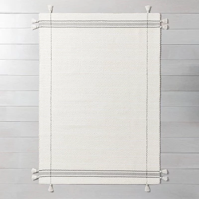 Simple Border Stripe With Corner Tassel Rug White/Gray - Hearth & Hand™ With Magnolia 5 Simple Border Stripe With Corner Tassel Rug White/Gray - Hearth & Hand™ With Magnolia - Image 3