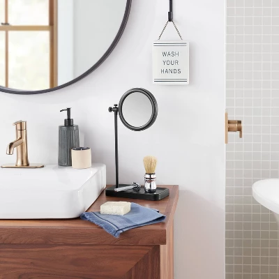 Two-Sided Vanity Mirror With Tray Base Matte Black - Hearth & Hand™ With Magnolia 3 Two-Sided Vanity Mirror With Tray Base Matte Black - Hearth & Hand™ With Magnolia