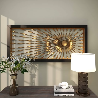 Metal Sunburst Coiled Ribbon Wall Decor With Black Frame Gold - Olivia & May 6 Metal Sunburst Coiled Ribbon Wall Decor With Black Frame Gold - Olivia & May - Image 4