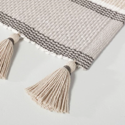 24"x60" Color Block Stripe Tassels Bath Rug Neutral Taupe - Hearth & Hand™ With Magnolia 4 24"x60" Color Block Stripe Tassels Bath Rug Neutral Taupe - Hearth & Hand™ With Magnolia - Image 2