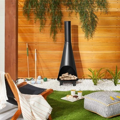 Wood Burning Outdoor Metal Fire Pit Chimenea Black - Hearth & Hand™ With Magnolia 3 Wood Burning Outdoor Metal Fire Pit Chimenea Black - Hearth & Hand™ With Magnolia