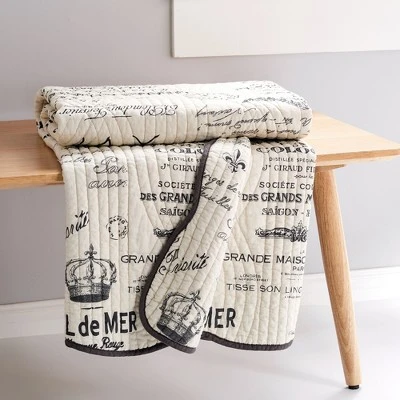 Histoire Script Quilted Throw - Levtex Home 3 Histoire Script Quilted Throw - Levtex Home