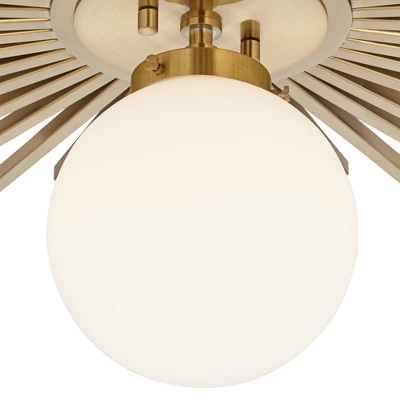Possini Euro Design Hazel Modern Ceiling Light Semi Flush Mount Fixture 24" Wide Warm Brass White Globe Shade For Bedroom Kitchen Living Room Hallway 4 Possini Euro Design Hazel Modern Ceiling Light Semi Flush Mount Fixture 24" Wide Warm Brass White Globe Shade For Bedroom Kitchen Living Room Hallway - Image 2