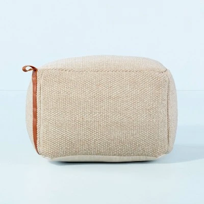Hand-Woven Pouf Ottoman With Leather Trim - Hearth & Hand™ With Magnolia 4 Hand-Woven Pouf Ottoman With Leather Trim - Hearth & Hand™ With Magnolia - Image 2