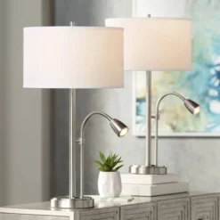 Possini Euro Design Traverse Modern Table Lamps Set Of 2 29 1/2" Tall Brushed Nickel With USB Charging Port LED Gooseneck White Drum Shade For Desk 15 Possini Euro Design Traverse Modern Table Lamps Set Of 2 29 1/2" Tall Brushed Nickel With USB Charging Port LED Gooseneck White Drum Shade For Desk -Selected Home Furnishings Store GUEST 926e3bce 7e42 4fa3 a6a2 44a599015bc1