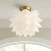 Possini Euro Design Modern Ceiling Light Semi Flush Mount Fixture White Flower Gold Metal 15 3/4" Wide Living Room Bedroom Kitchen