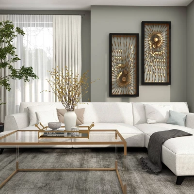 Metal Sunburst Coiled Ribbon Wall Decor With Black Frame Gold - Olivia & May 16 Metal Sunburst Coiled Ribbon Wall Decor With Black Frame Gold - Olivia & May - Image 14