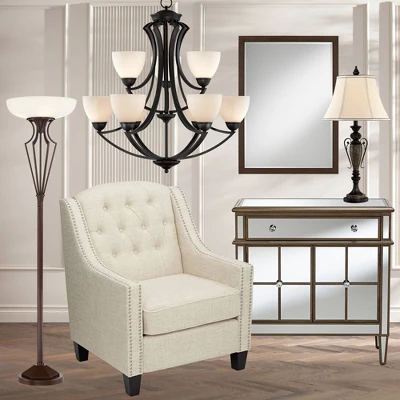 Franklin Iron Works Torchiere Floor Lamp LED 73" Tall Oil Rubbed Bronze Caged Frosted Glass Shade For Living Room Bedroom Office Uplight 10 Franklin Iron Works Torchiere Floor Lamp LED 73" Tall Oil Rubbed Bronze Caged Frosted Glass Shade For Living Room Bedroom Office Uplight - Image 8