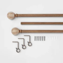 New Arrival 10 Carved Light Woodtone Ball Curtain Rod Natural - Opalhouse™