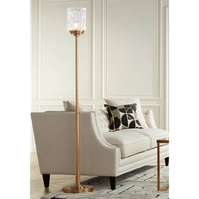 Possini Euro Design Kinsey Modern Torchiere Floor Lamp 72 1/2" Tall Brass Gold Metal Stone Pattern Crystal Glass Shade For Living Room Office House 3 Possini Euro Design Kinsey Modern Torchiere Floor Lamp 72 1/2" Tall Brass Gold Metal Stone Pattern Crystal Glass Shade For Living Room Office House