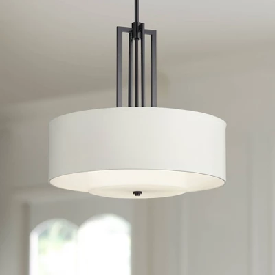Possini Euro Design Sundry Semi Gloss Black Drum Pendant Chandelier 24" Wide Modern Double Shade 4-Light Fixture For Dining Room Foyer Kitchen Island 3 Possini Euro Design Sundry Semi Gloss Black Drum Pendant Chandelier 24" Wide Modern Double Shade 4-Light Fixture For Dining Room Foyer Kitchen Island