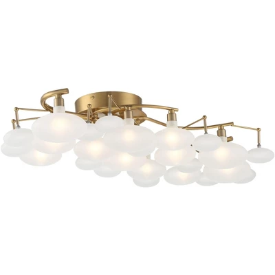Possini Euro Design Lilypad Modern Ceiling Light Semi Flush Mount Fixture 30 1/4" Wide Warm Brass 12-Light Frosted Glass Shade For Bedroom Living Room 7 Possini Euro Design Lilypad Modern Ceiling Light Semi Flush Mount Fixture 30 1/4" Wide Warm Brass 12-Light Frosted Glass Shade For Bedroom Living Room - Image 5