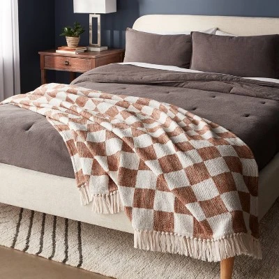 60"x80" Woven Cotton Checkered Bed Throw - Threshold™ 3 60"x80" Woven Cotton Checkered Bed Throw - Threshold™