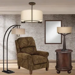 Possini Euro Design Stinson Modern Ceiling Light Semi Flush Mount Fixture 17 1/4" Wide Bronze 3-Light Linen Drum Shade For Bedroom Kitchen Living Room -Selected Home Furnishings Store GUEST c5be1f51 eb3a 4c04 a5ee 6954f22ffa67