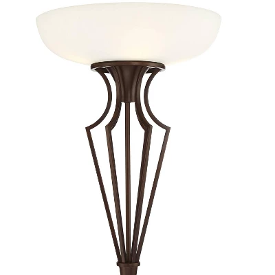 Franklin Iron Works Torchiere Floor Lamp LED 73" Tall Oil Rubbed Bronze Caged Frosted Glass Shade For Living Room Bedroom Office Uplight 4 Franklin Iron Works Torchiere Floor Lamp LED 73" Tall Oil Rubbed Bronze Caged Frosted Glass Shade For Living Room Bedroom Office Uplight - Image 2